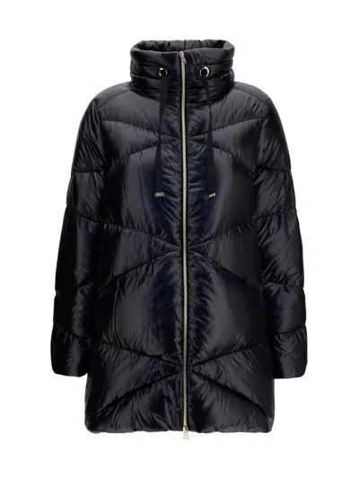 Herno Quilted Glossy High Collar Polyamide Down Jacket In Black