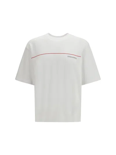 Dsquared2 Men White Crewneck T-shirt With Logo Lettering On The Front In Cotton Man In White
