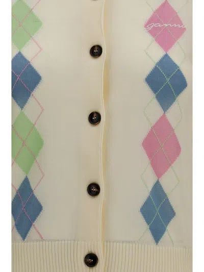 Ganni Diamond-pattern Cotton Cardigan In Neutral
