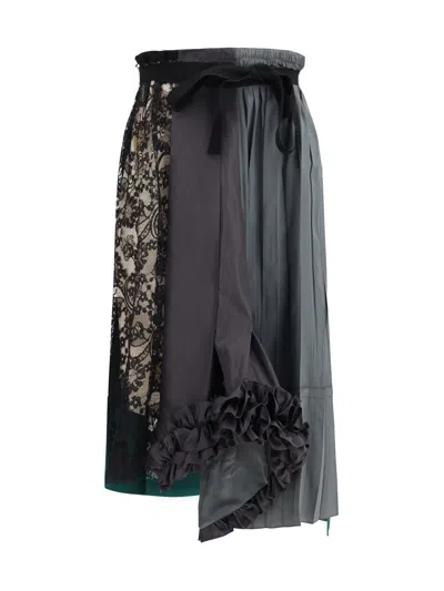 Prada Patchwork Midi Skirt With Panel Construction In Gray