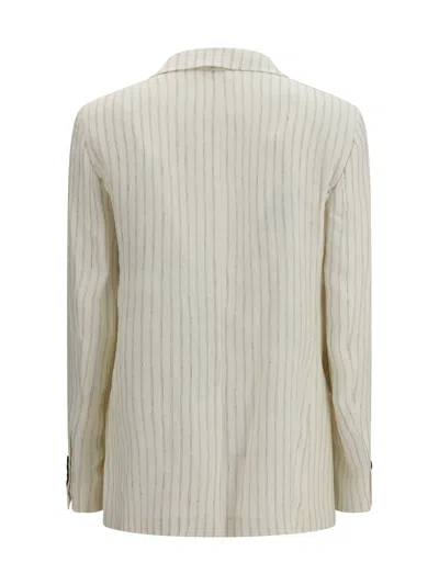 Max Mara Single-breasted Pinstriped Linen Blazer In White