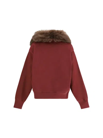 Prada Sweatshirt With A Shearling Collar In Burgundy