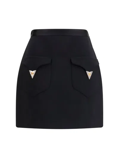 Versace Medusa-embellished Silk-trimmed Wool-blend Mini Skirt In Black