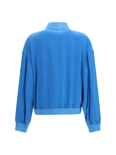 Versace Silk Zip Bomber Jacket In Blue