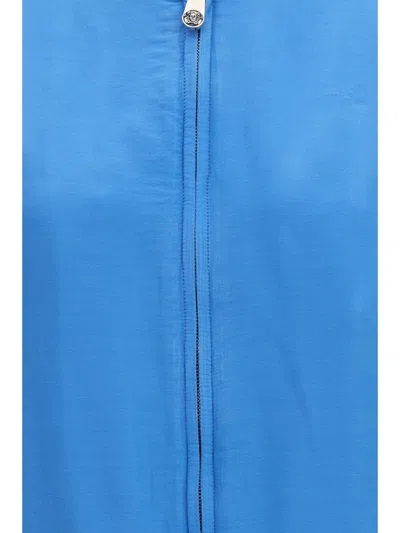 Versace Silk Zip Bomber Jacket In Blue