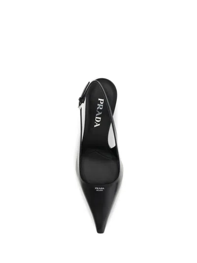 Prada Pointed-toe Leather Slingback Slingback Pump In Nero