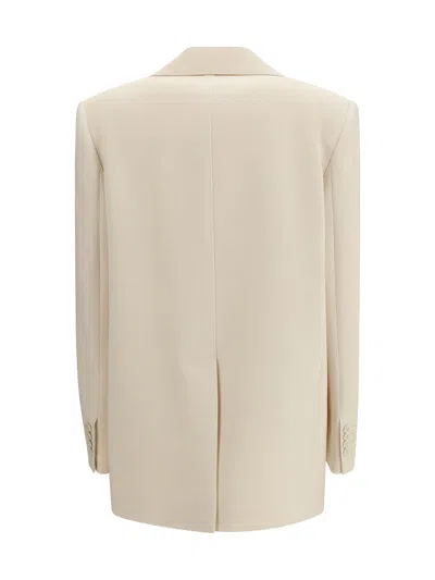 Max Mara Studio Cady Blazer With Vertical Side Stitching And Lapel Collar In Neutral
