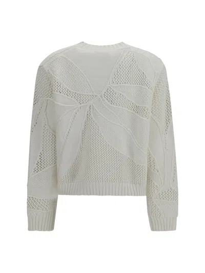 Max Mara Open-knit Cotton Sweater In White