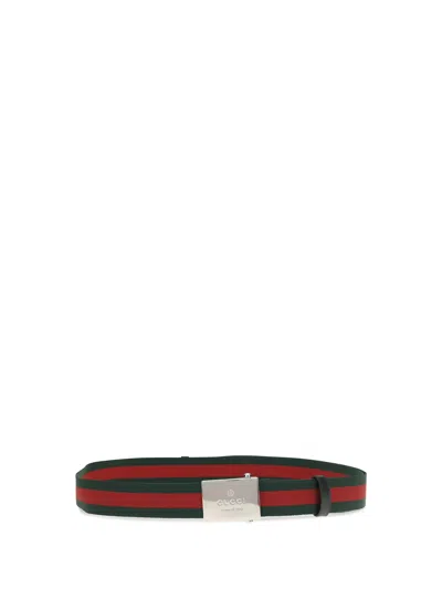 Gucci Web Ribbon Belt With Rectangular Buckle In Multi
