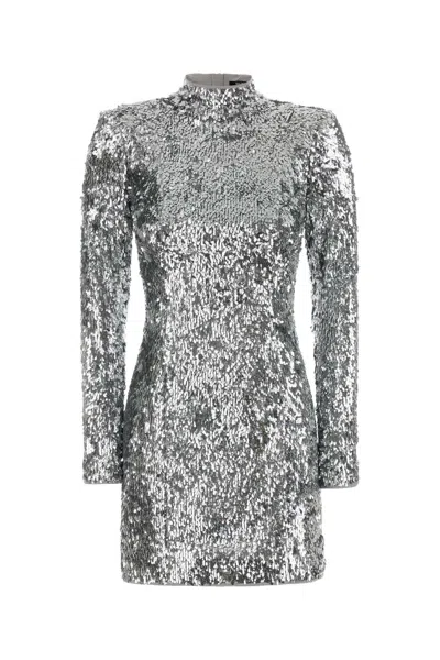 Balmain Sequin-embellished Structured-shoulder Mini Dress In Silver