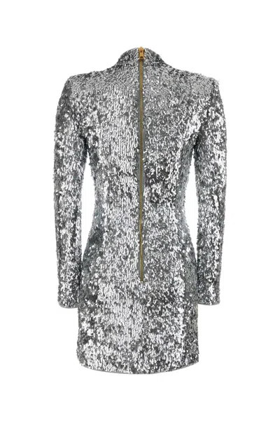 Balmain Sequin-embellished Structured-shoulder Mini Dress In Silver