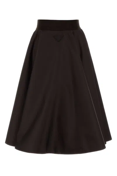 Prada Dark Brown Solid Midi Skirt In Brown