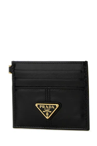 Prada Vitello Leather Card Case In Black