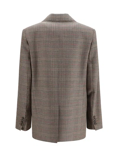 Max Mara Checked Pattern Wool Blazer In Brown