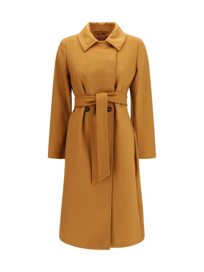 Max Mara Studio Double Breasted Wool Coat In Brown