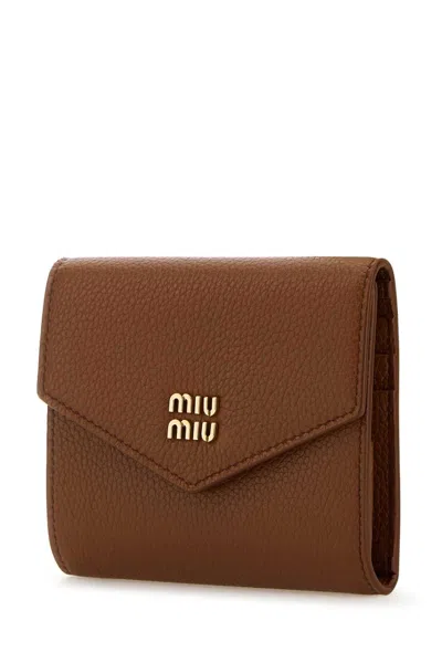 Miu Miu Leather Wallet In Brown