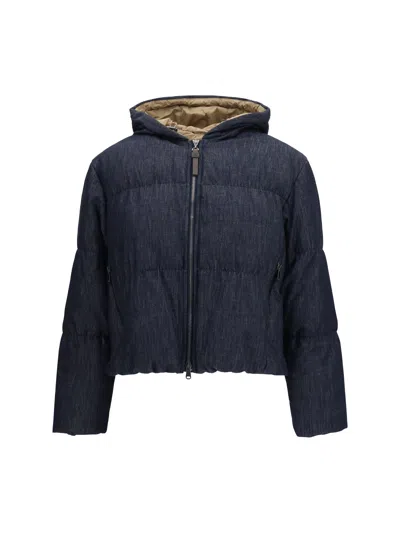 Brunello Cucinelli Blue Cotton Shell Jacket In Navy