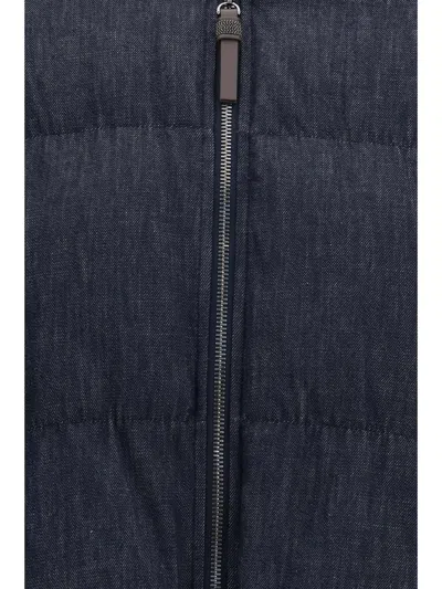 Brunello Cucinelli Blue Cotton Shell Jacket In Navy