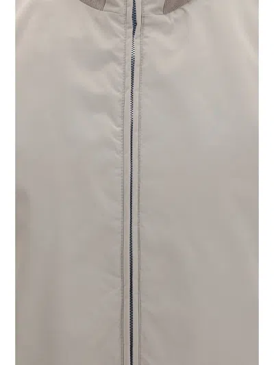 Brunello Cucinelli Beige Solid Mock Collar Jacket In Gray