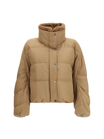 Brunello Cucinelli Removable Shearling Collar Down Jacket In Brown