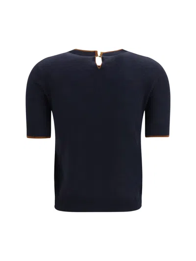 Max Mara Studio Silk And Wool T-shirt In Blue