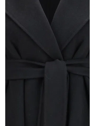 Max Mara Black Wool Oves Aries Coat In Blue