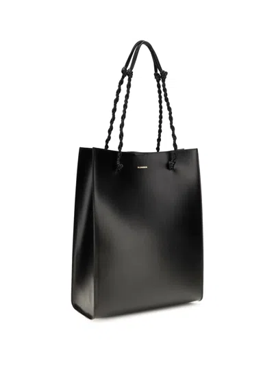 Jil Sander Rectangular Shoulder Bag Smooth Finish Braided Handles In Black