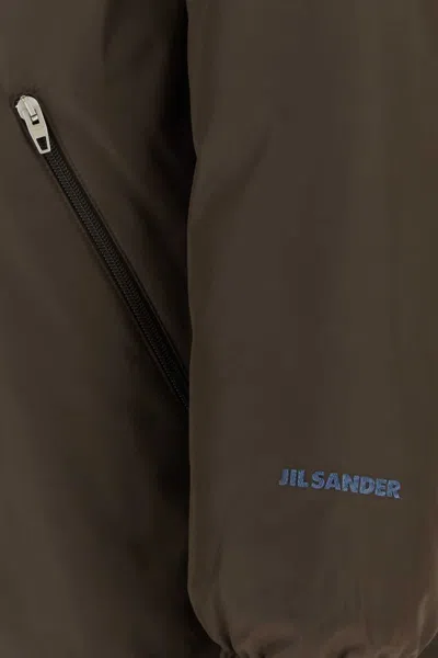 Jil Sander Polyester Down Jacket Elastic Cuffs Pockets Collar In Green