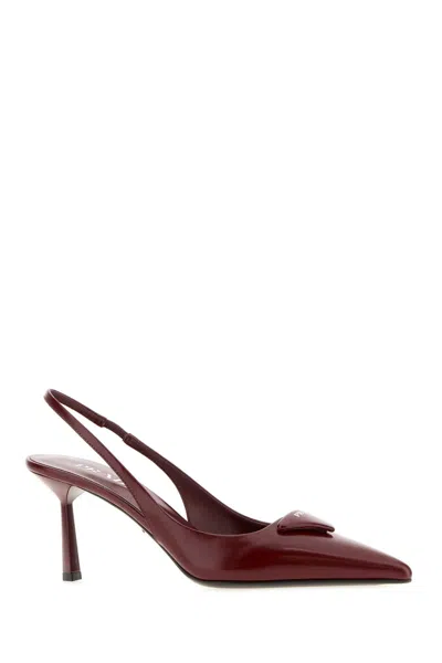Prada Slingback Pumps In Leather With Brushed Finish In Burgundy