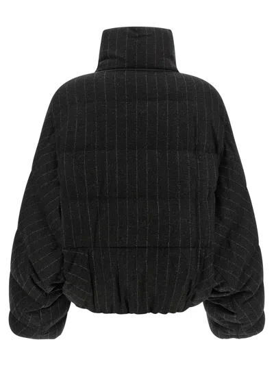 Brunello Cucinelli Micro Sequin Pinstriped Crop Down Jacket In Black