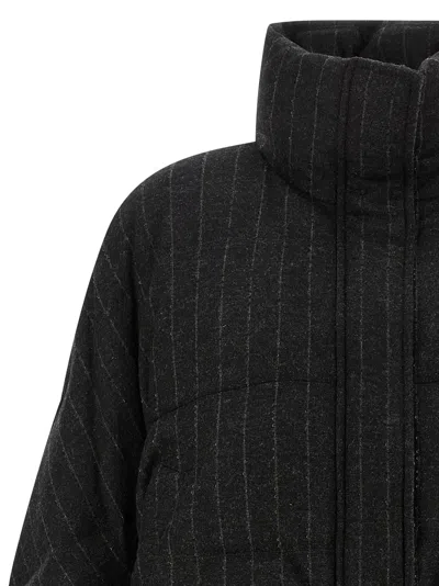 Brunello Cucinelli Micro Sequin Pinstriped Crop Down Jacket In Black