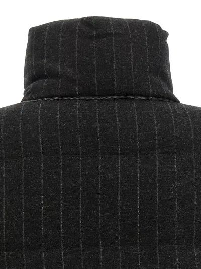 Brunello Cucinelli Micro Sequin Pinstriped Crop Down Jacket In Black