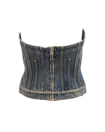 Alexander Mcqueen Denim Corset-construction Jacket In Blue