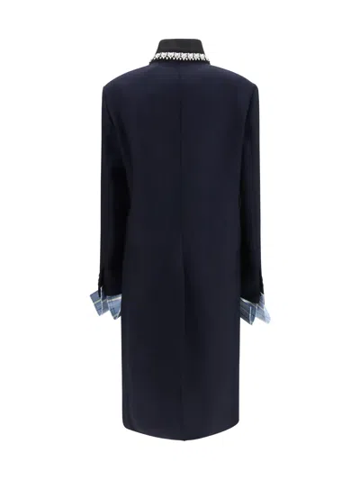 Prada Belted Jacket Embellished Collar Front Pockets In Blue