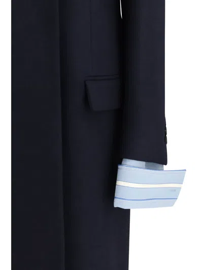 Prada Belted Jacket Embellished Collar Front Pockets In Blue