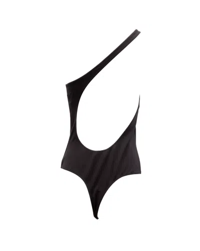 Alexander Mcqueen One-shoulder Polyamide Bodysuit In Black