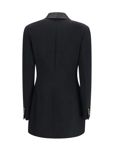 Versace Satin Trim Stretch Wool Jacket Minidress In Black