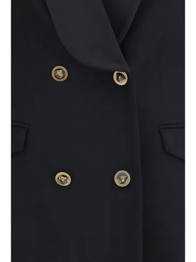 Versace Satin Trim Stretch Wool Jacket Minidress In Black