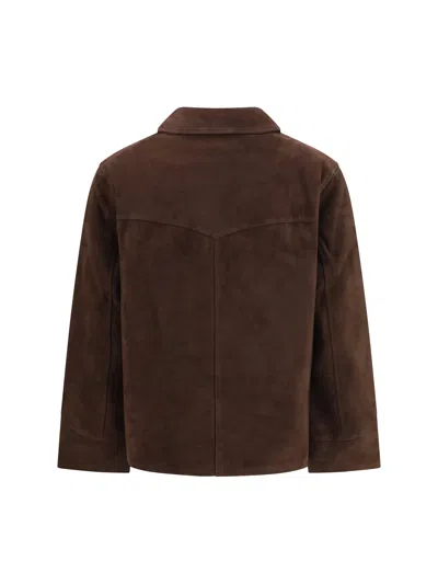 Tory Burch Goat Leather Button-front Jacket With Classic Collar In Brown
