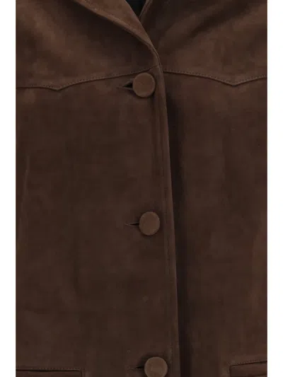 Tory Burch Goat Leather Button-front Jacket With Classic Collar In Brown
