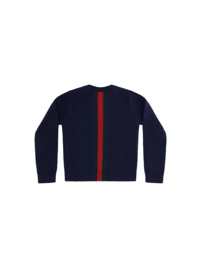 Gucci Web Stripe Sweater In Blue