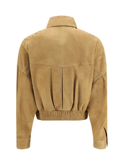 Versace Beige Suede Pointed Collar Elasticated Hem Jacket In Brown