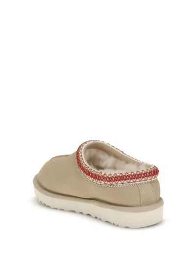 Ugg Tasman Suede Slippers With Shearling Lining In Beige