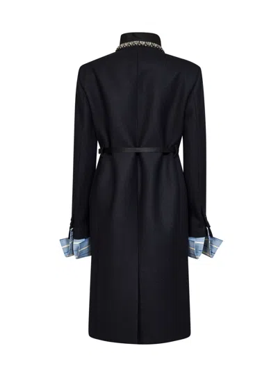 Prada Belted Jacket Embellished Collar Front Pockets In Black