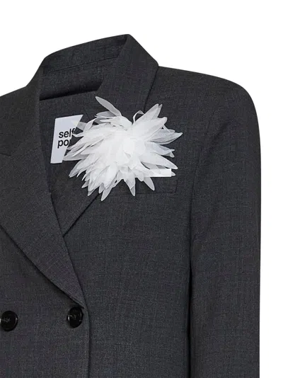 Self-portrait Double-breasted Wool-blend Blazer In Black
