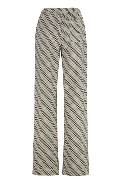 Burberry Check Motif Cotton Trousers For Women In Multi