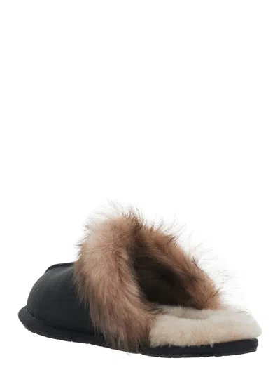 Ugg Leather Fur-lined Round-toe Flat Mules In Multi