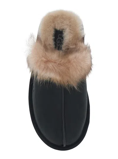 Ugg Leather Fur-lined Round-toe Flat Mules In Multi