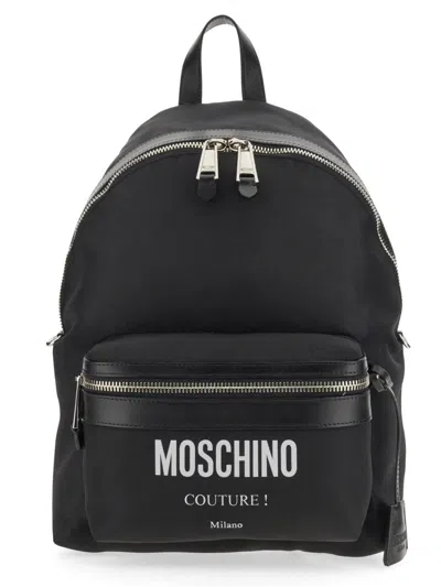 Moschino Logo-print Polyester Backpack In Black