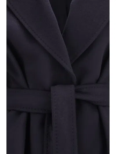 Max Mara Studio Wool With Peak Lapels Coat In Blue